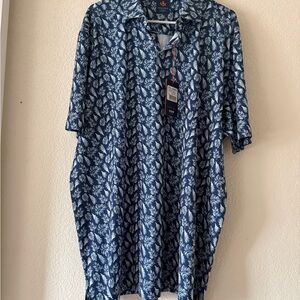 Archibald Navy and White Leaf Print Shirt